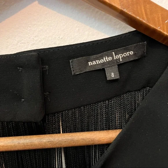 NANETTE LEPORE black fringe back mini dress 8 - Picture 3 of 6